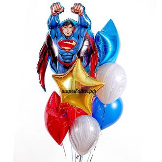 Композиция на день рождения из шаров с Суперменом