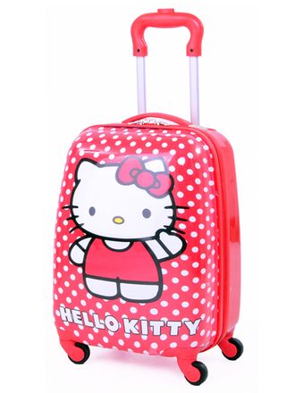 Детский чемодан на 4 колесах - &quot;Hello Kitty / Хелло Кити - Красный в горох&quot; «Disney»