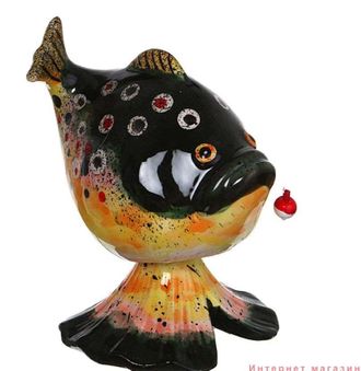 Статуэтка с качающейся головой &quot;Рыбка с наживкой&quot;. Оригинальный подарок и красивое дополнение к интерьеру , керамика, 15,3 см