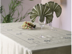 Комплект льняного столового белья "Крокус" - прямоугольная скатерть с вышивкой 140*300 см и салфетки 12 шт.
