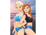 Anna and Elsa. Beach.