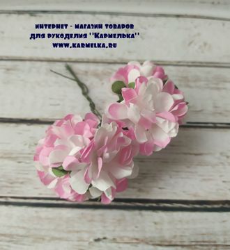 Цветы №60-1, диаметр 3см, в букете 6 цветков, цвет бело-розовые, материал бумага, 23р/букет