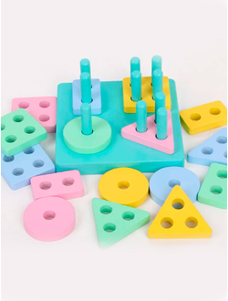 Сортер пирамидка-головоломка Цвета и формы BeeZee Toys геометрические блоки Монтессори, обучающая иг