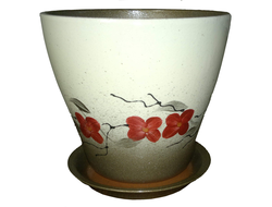 Бежевый с оливковым необычный цветочный горшок из керамики диаметр 18 см с рисунком