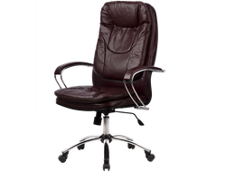 Кресло для руководителя из натуральной кожи LUX11 Бордовый + Хромированное пятилучие