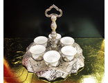Набор для сервировки кофе в арабском стиле с подносом, на 6 персон, декор &quot;серебро&quot;, Турция
