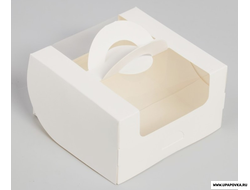 Коробка под бенто-торт с окном 14 х 14 х 8 см Белая