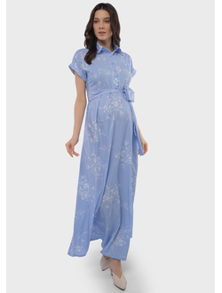 Платье длинное "Аламанни" для беременных и кормящих, голубой