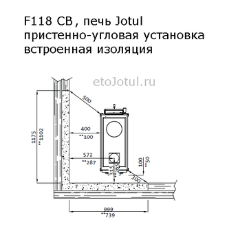 Пристенно-угловая установка печи Jotul F118 CB BP к негорючим стенам, какие отступы