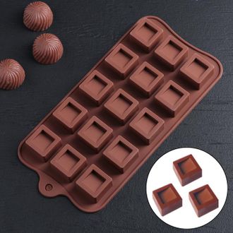 Форма силиконовая для льда и шоколада 15 ячеек 20,5х10х1,5 см (2,3х2,3х1,5 см) &quot;Кубики&quot;