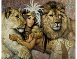Девушка и львы (алмазная мозаика)  ml-mgm-mt-my-mz avmn