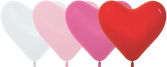 Сердце (16&#039;&#039;/41 см) Ассорти Белый (005)/Розовый (009)/Красный (015), пастель, 50 шт.