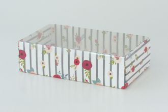 Коробка подарочная ВЫСОКАЯ 5П-В с Прозрачной крышкой (25*15* выс 7 см), Бордовые цветы