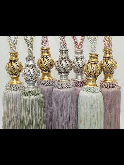 Золоченая декоративная кисть для портьер с лентами, много цветов в наличии на складе. Доставка