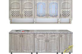 Набор корпусной мебели для кухни 85
Корпус: ЛДСП, фасады: МДФ + стекло + багет.
Размер: 2м.