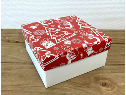 Коробка подарочная ВЫСОКАЯ 2П-В 7 см БЕЗ ОКНА (18*11* выс 7 см), Елки на Красном