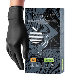 Перчатки нитриловые смотровые нестерильные текстурированные на пальцах черные BENOVY, M 50 пар