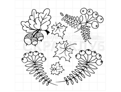 Набор осенних штампов для скрапбукинга Рябиновые грозди, желуди, кленовые листья