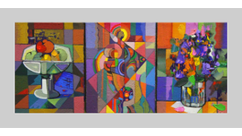 Триптих.(Чаша с яблоками. Мария с младенцем. Виола)  2016. х.-акр. 24х54 © Харабадзе Заза
Частная коллекция