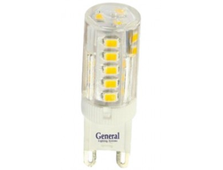 Лампа светодиодная General G9 220V 5W 4500K 4K 50x15 пластик прозрач. BL5 (цена за 1шт.) 653900