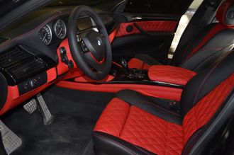 салон BMW X6 Проектирование и пошив сидений из алькантары, натуральной и искусственной кожи, ткани (цена договорная)