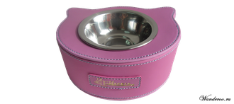 4MyPets Миска для кошек и собак "Кошка" - кожаная, розовая
