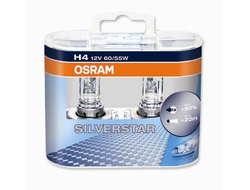 Лампа галогенная OSRAM H4 SILVERSTAR 12V 60/55 W 2 шт, в Евро-упаковке Silverstar 2.0