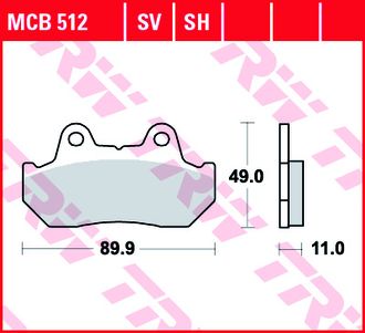 Тормозные колодки передние/задние TRW MCB512 для Honda CB 125/400/450/750/900/1100, CBR 600/1000, NSR 250/400, CX 500/650, VF 500/700/750/100/1100, GL 500/1100/1200/1500