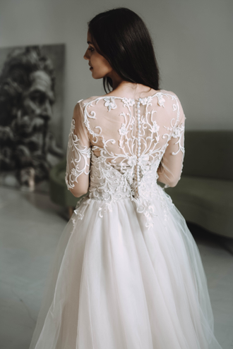 Свадебное платье цвета айвори с длинными рукавами прокат Уфа
