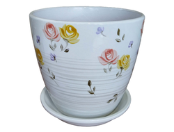Белый керамический цветочный горшок диаметр 15 см с мелким цветочным рисунком