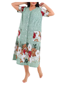 Красивый женский халат на пуговицах большого размера Арт. 4287-4240 (цвет зеленый) Размеры 62-84