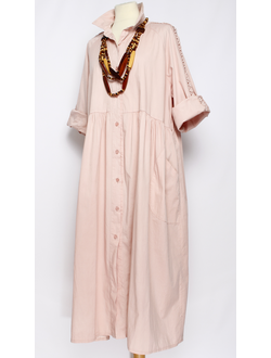 Платье - рубашка "РУКАВ КРУЖЕВО" чайная роза, фуксия, оранж, желтое, св.бежевое р.48-54