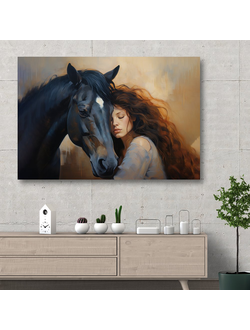 Печатная картина на деревянном подрамнике, "Девушка с лошадью"