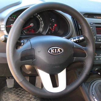 Кожаная накладка на руль Kia Cee'd I (ED) (2010-2012), Kia Sportage III (SL) (2010-2016), черная