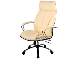 Кресло для руководителя из натуральной кожи LUX13 Бежевый + Хромированное пятилучие