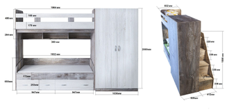 Двухъярусная кровать RF "YT-2" со шкафом (190 х 80 см) + 450 бонусов