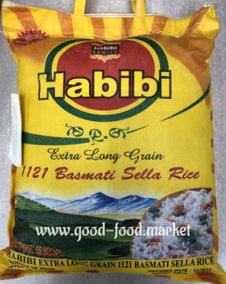 Рис пропаренный длиннозерный Басмати экстра Селла (Basmati Sella Rice), 5 кг, Habibi, Индия