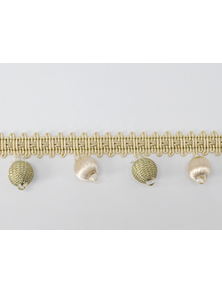 Тесьма отделочная с шариками бежево-зеленая и серая для штор, мебели, подушек