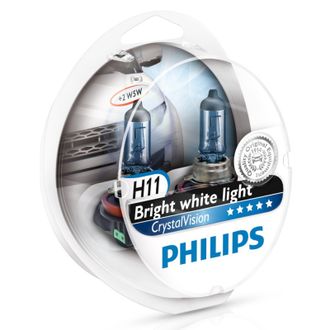 Лампа PHILIPS H11 CrystalVision 12V (55W) в блистере 2+2 шт. W5W 12V 5W в ПОДАРОК!!!