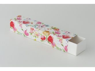 Коробка для макаронс БОЛЬШАЯ, 30*6*5 см, Акварельные цветы