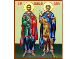 Косьма и Дамиан, Святые мученики, бессеребренники. Рукописная икона.