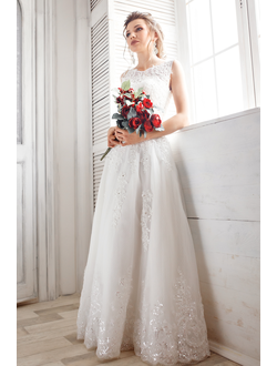 Белое пышное свадебное платье с цветочной вышивкой 46 прокат Уфа
