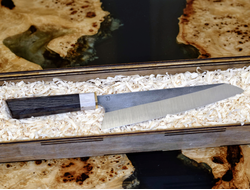 Нож ручной работы Gyuto Y82 / сталь D2 / карельская береза / цвет: мореный дуб