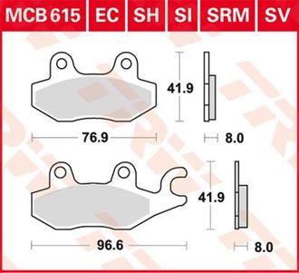 Тормозные колодки TRW MCB615SI (FA165) для BRP Can-Am Commander 800/1000, Maverick 1000 // Kawasaki Brute Force 650/750 // Yamaha Rhino 450/660/700 // CF Moto CF Z6 600, CF Z8 800 // SUZUKI