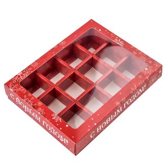Коробка с/о на 12 конфет, Снежинки, 190*150*36 мм