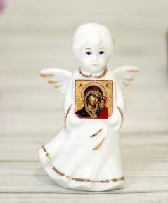 Фигурка Ангел с иконой Богородица , фарфор 10 см