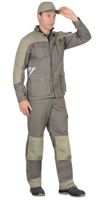 Костюм -Вест-Ворк" куртка дл., брюки т.оливковый со св.оливковым пл. 275 г/кв.м