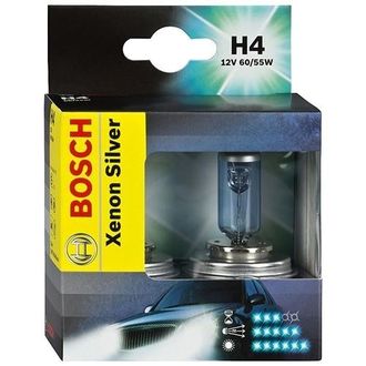 Лампа BOSCH Xenon Silver H4 12V 60/55W картон ком/кт 2 шт. белый свет 5000К
