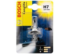 Лампа BOSCH Longlife Daytime H7 12V 55W блистер 1 шт. увелич. в 3 раза срок службы
