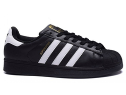 Adidas superstar черные с белым, кожа (36-45) Арт: 002 MF(I)